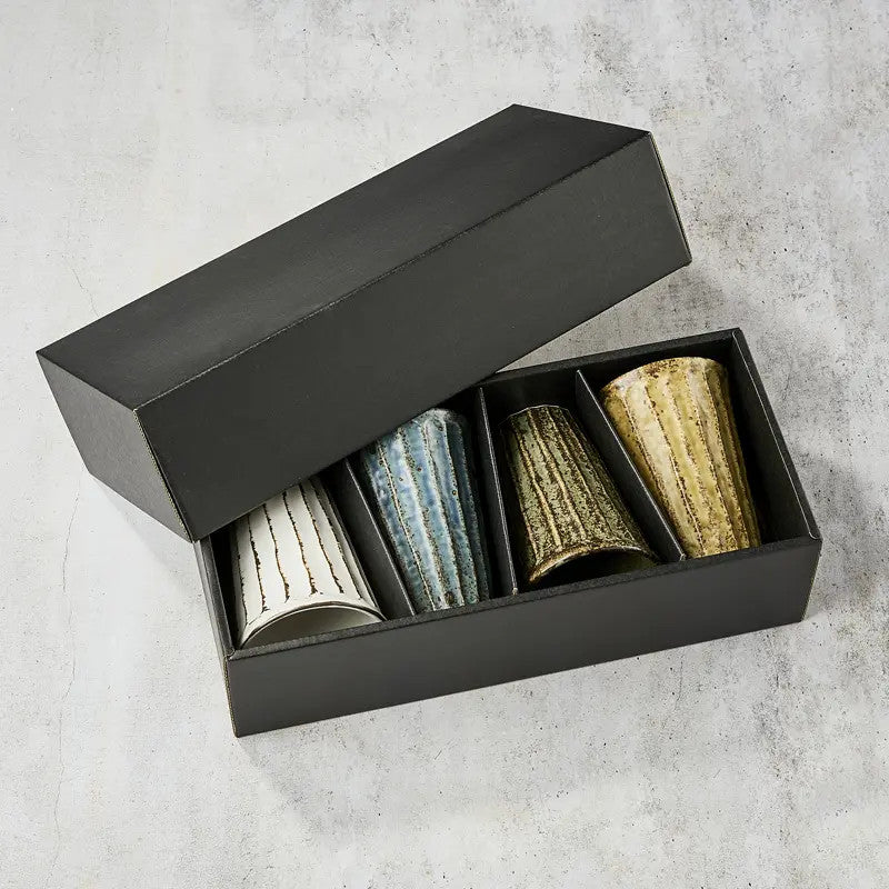 Set of 4 beer glasses, Shinogi pattern, 300 ml, φ8.5×12㎝