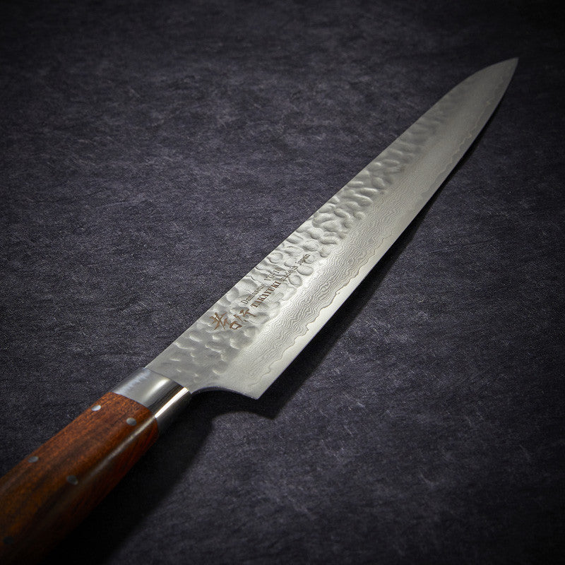Slicer knife Damascus 33-layer hammered blade 240 mm
