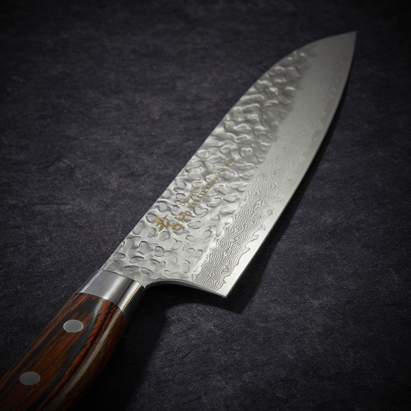 Santoku knife, 33-layer hammered Damascus blade 180 mm