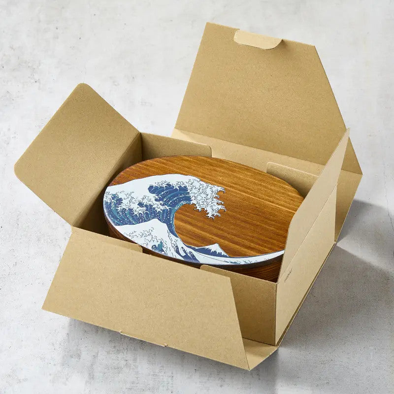 Lacquered cedar wood bento box, Hokusai pattern, 700 ml, 18013568 mm