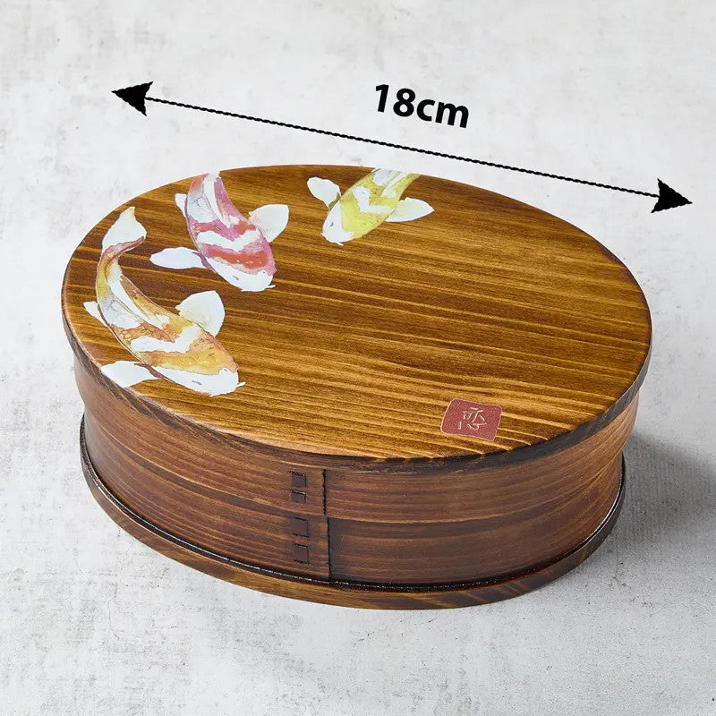 Lacquered cedar wood bento box, Koi pattern, 700 ml, 18013568 mm