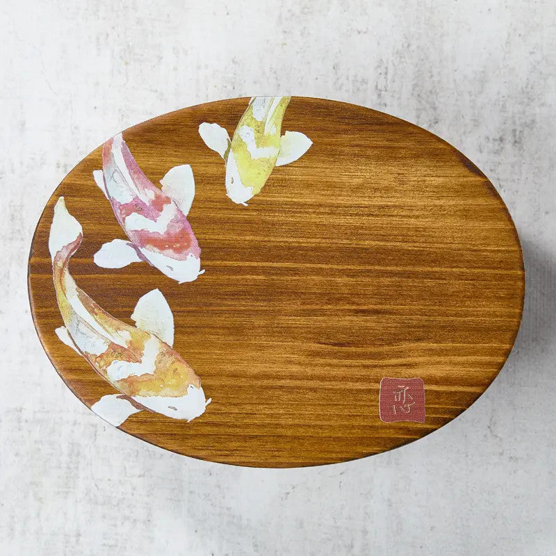 Lacquered cedar wood bento box, Koi pattern, 700 ml, 18013568 mm