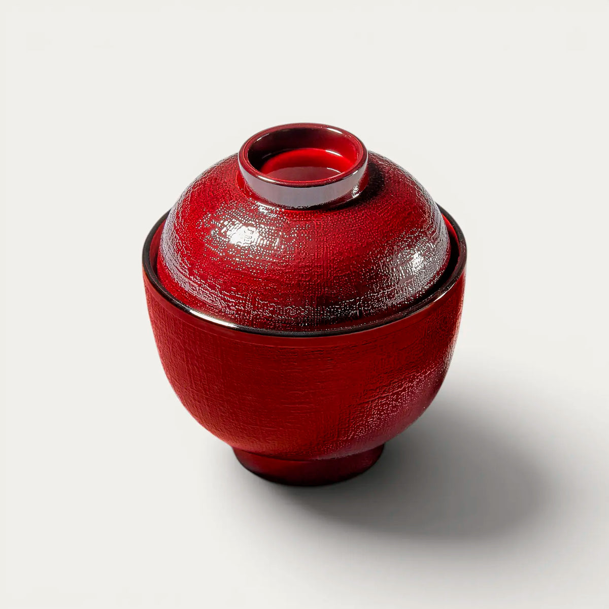 Traditional miso soup bowl with random lines and fabric-effect pattern