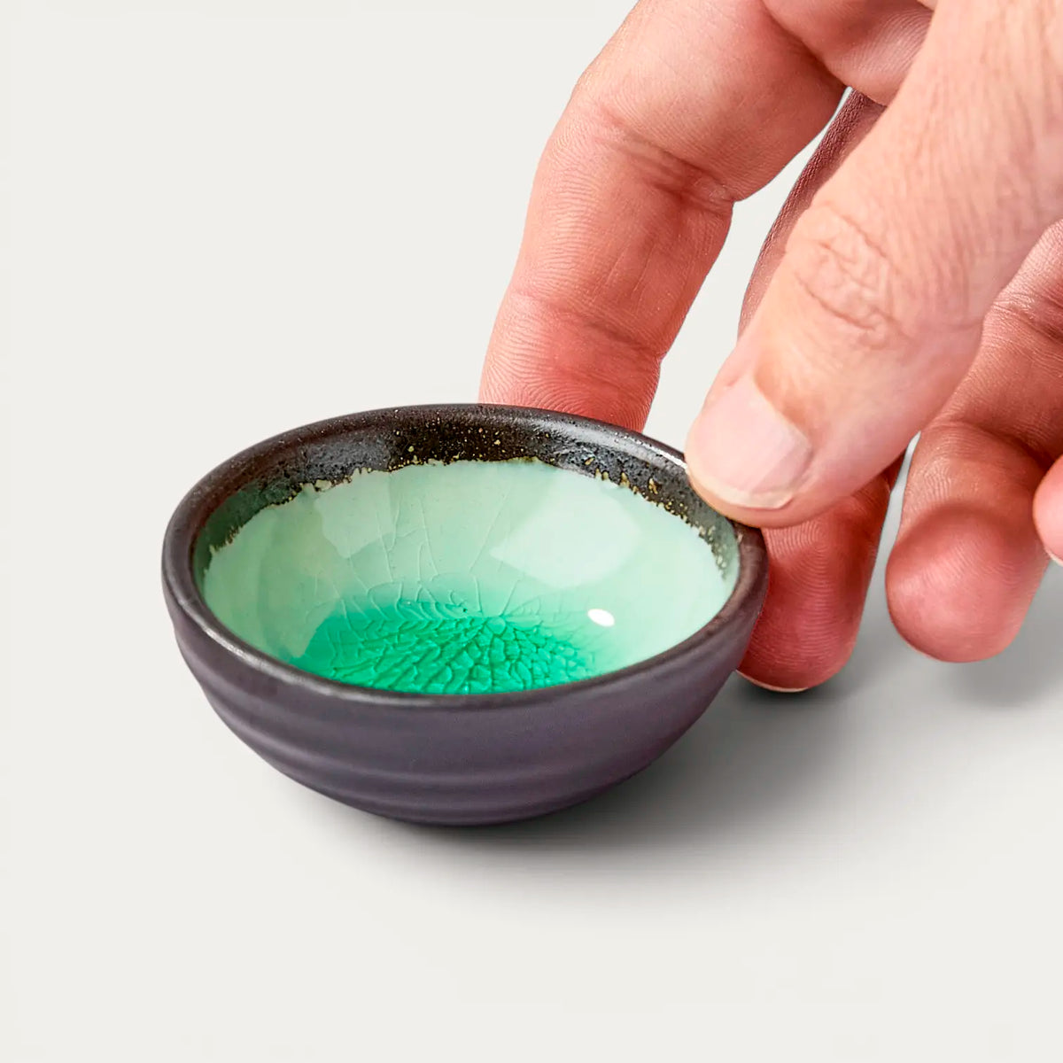 Coupelle céramique et verre émaillé - Vert océan profond