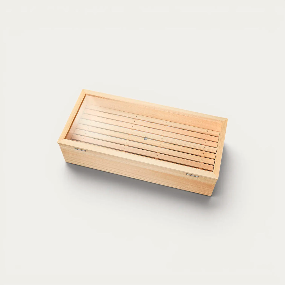 Sushi Neta Box aus Hinoki-Holz, geneigt, mit Scharnieren, XL, 692*295*205