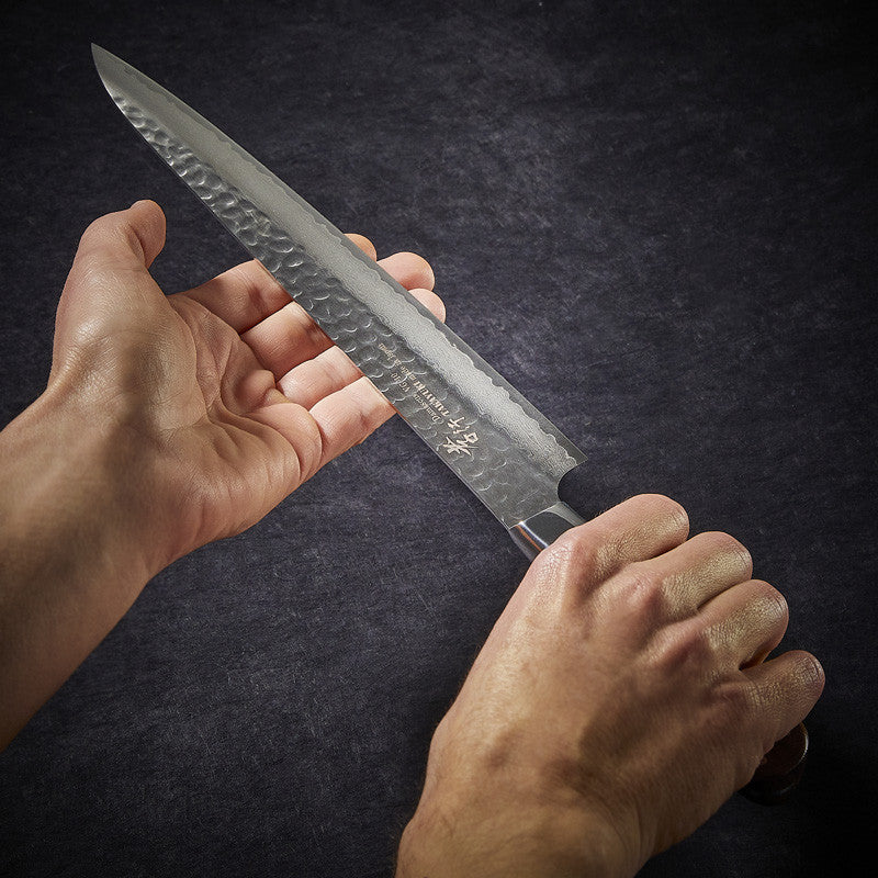 Slicer knife Damascus 33-layer hammered blade 240 mm