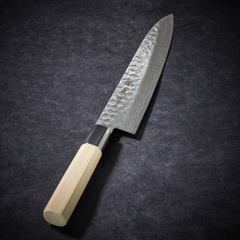 Chef knife with 45-layer hammered Damascus blade 210 mm
