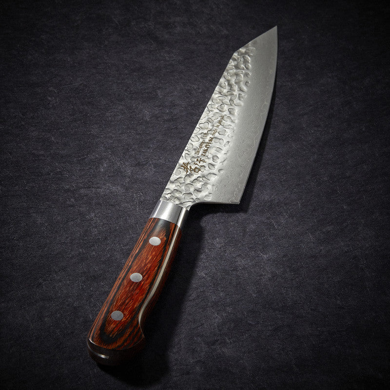 Kengata Santoku knife, 33-layer hammered Damascus blade 160 mm