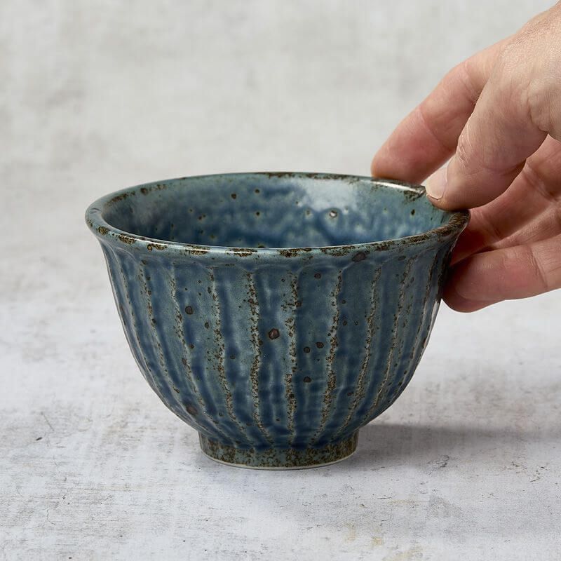 set van 4 rijstkommetjes shinogi blauw