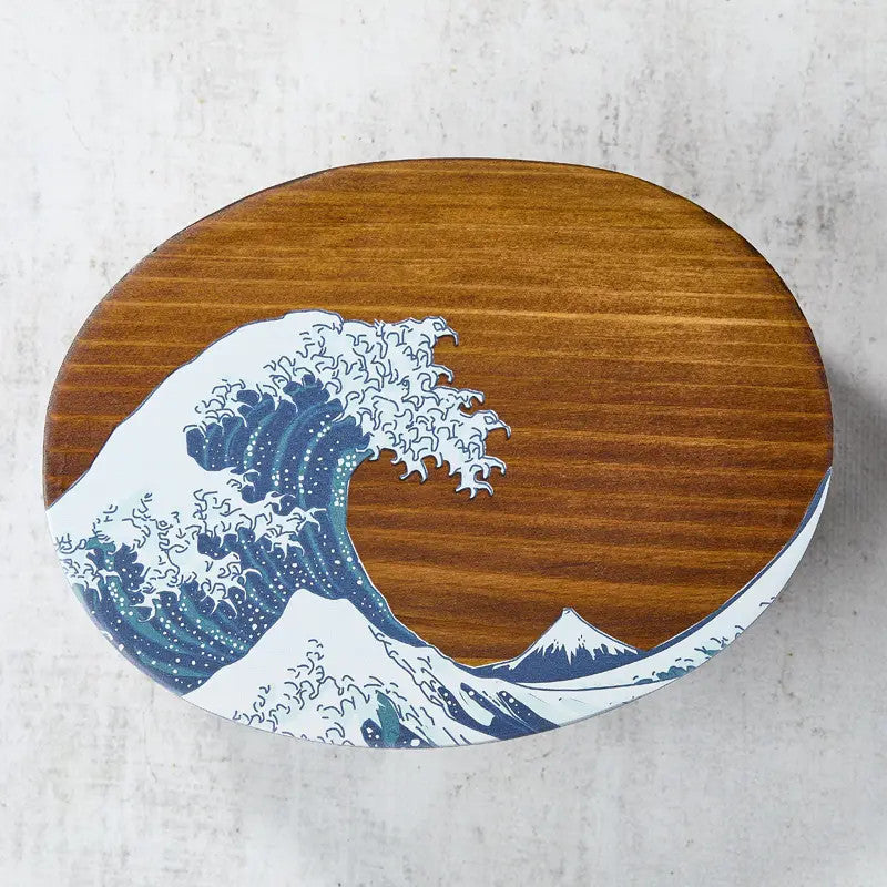 Lacquered cedar wood bento box, Hokusai pattern, 700 ml, 18013568 mm