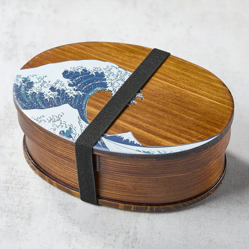 Lacquered cedar wood bento box, Hokusai pattern, 700 ml, 18013568 mm