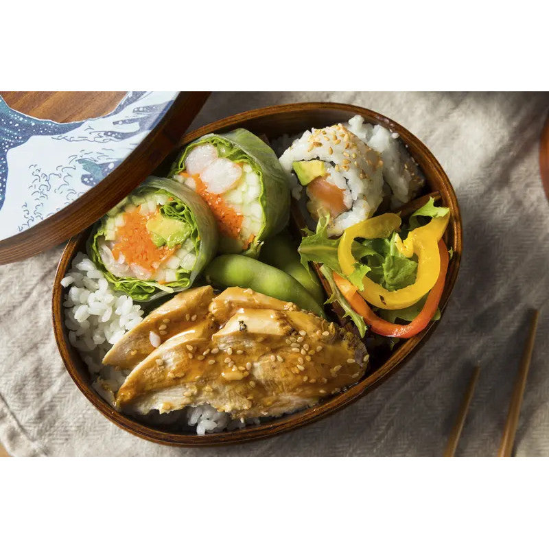 Lacquered cedar wood bento box, Hokusai pattern, 700 ml, 18013568 mm