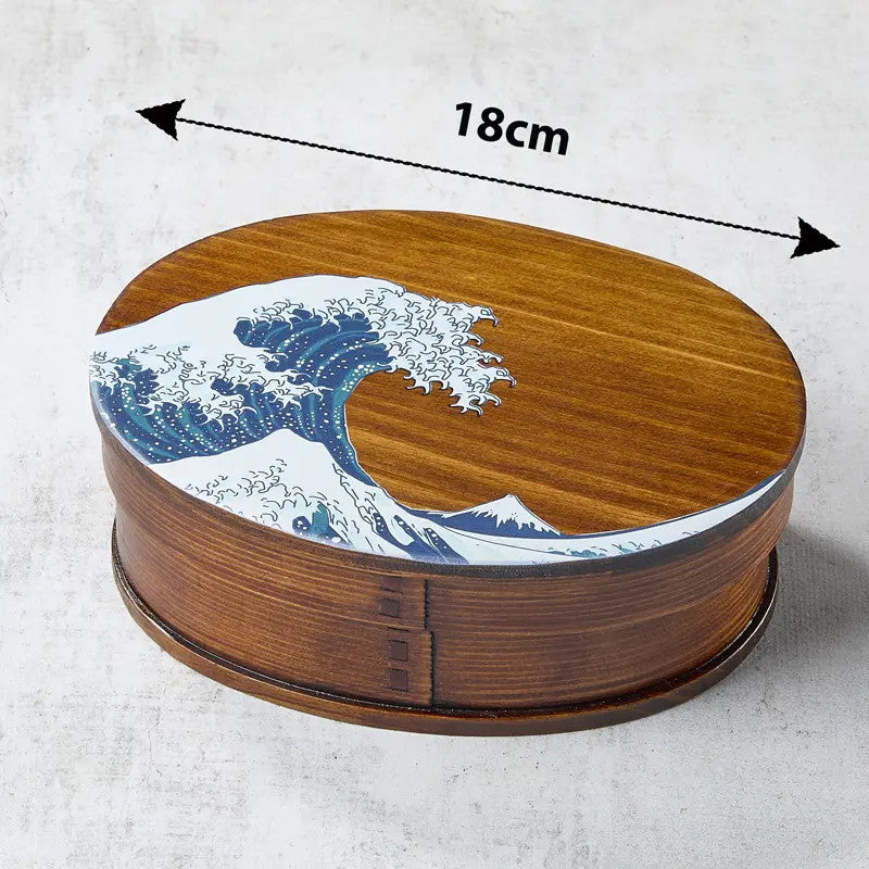 Lacquered cedar wood bento box, Hokusai pattern, 700 ml, 18013568 mm