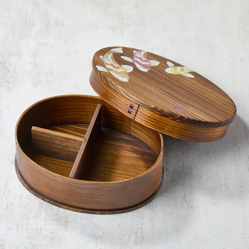 Lacquered cedar wood bento box, Koi pattern, 700 ml, 18013568 mm