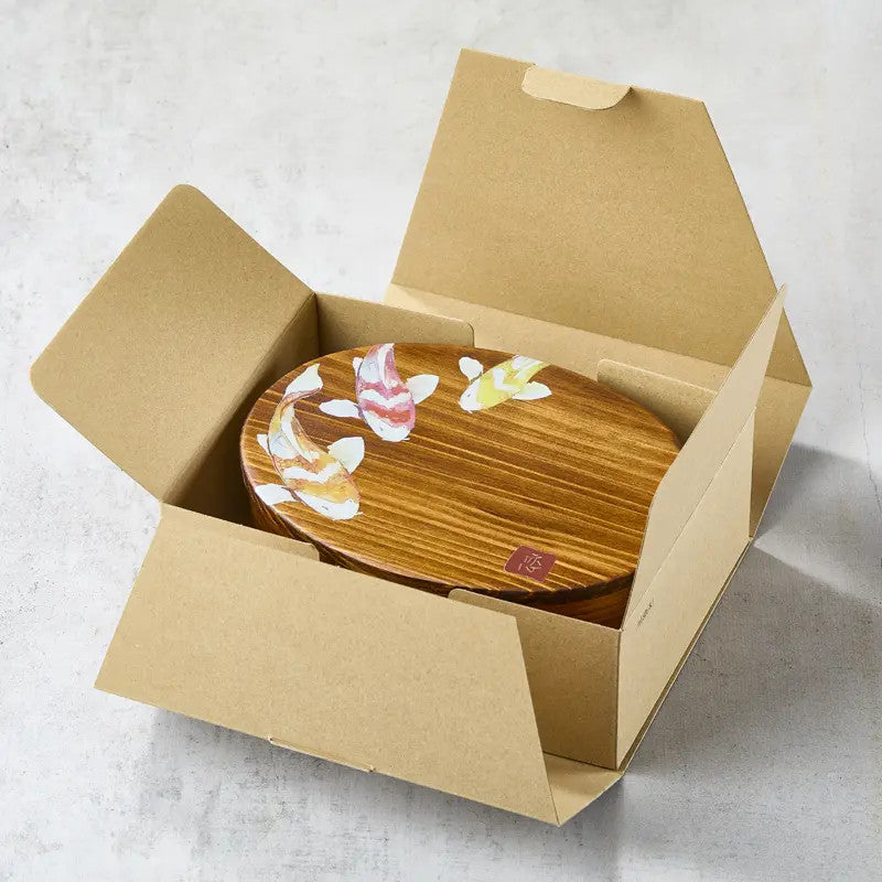 Lacquered cedar wood bento box, Koi pattern, 700 ml, 18013568 mm