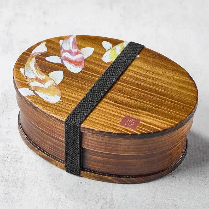 Lacquered cedar wood bento box, Koi pattern, 700 ml, 18013568 mm