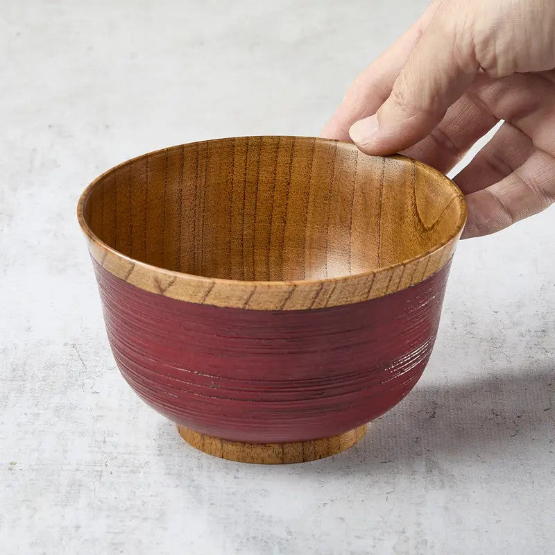 Bol Hakeme en bois de jujube laqué, couleur vermillon, ø 128 x 80 mm
