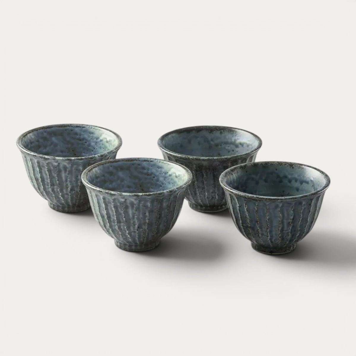 Set van 4 rijstkommen shinogi blauw